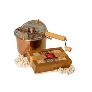 6 Qt. Stainless Steel Copper Stovetop Popcorn Popper and Copper Box Popcorn Gift Set 2-Piece Popcorn Set