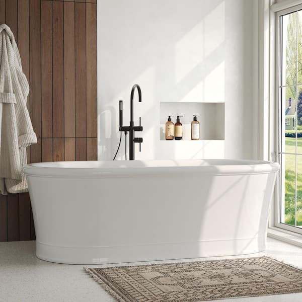 Double Handles Floor Mounted Free Standing Tub Faucets with Hand Shower in Matte Black (Valve Included)