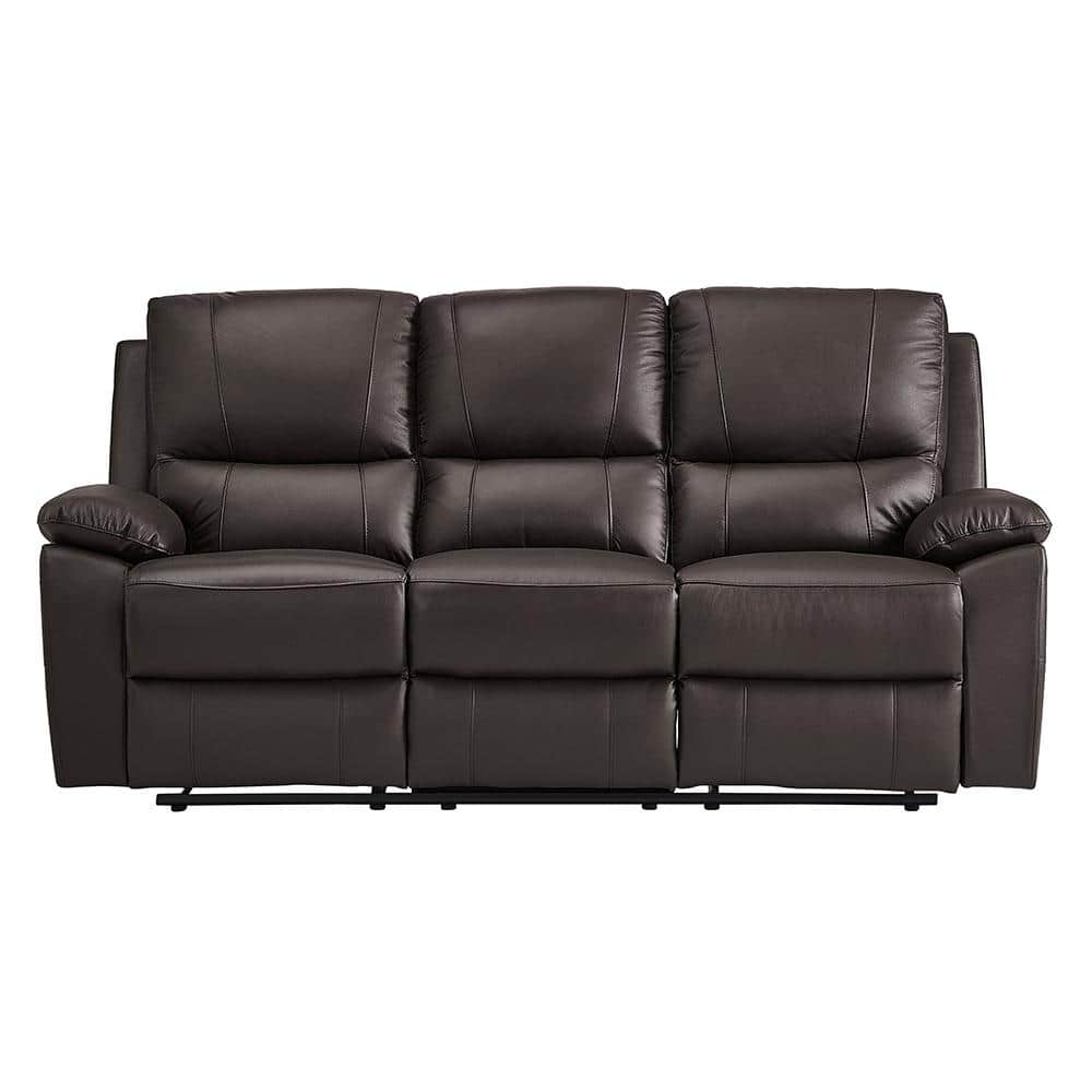 Dawson 78" Brown Faux Leather Reclining Sofa with Pillow-top Arms