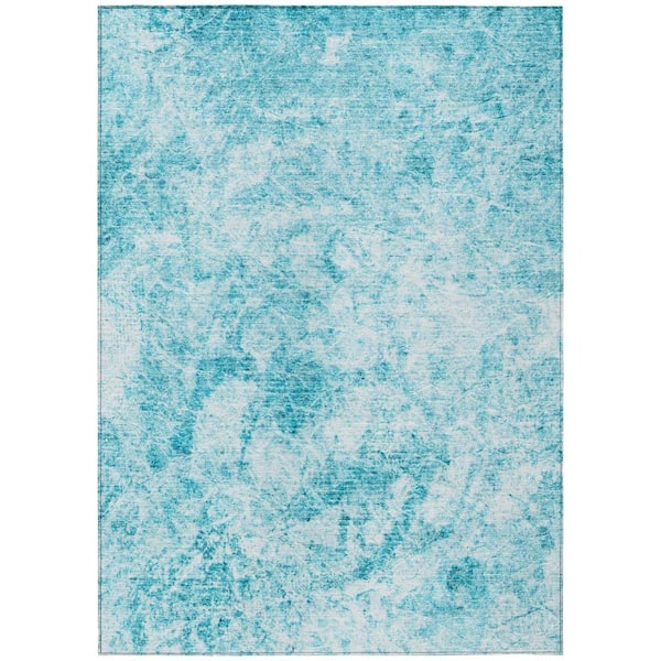HomeRoots Teal 5 ft. x 8 ft. Woven Abstract Rectangle Indoor/Outdoor ...