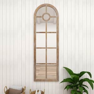 72 in. x 23 in. Window Pane Inspired Arched Framed Brown Wall Mirror with Arched Top