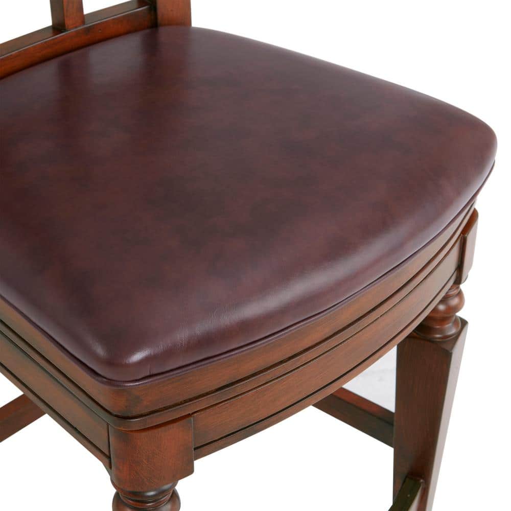 Napa Mahogany Rubberwood Counter Height Swivel Stool with Faux Leather Seat