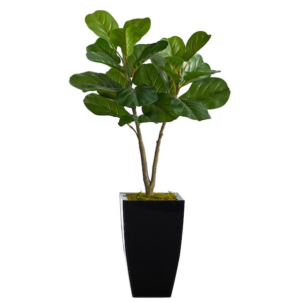 Nearly Natural 3ft. Fiddle Leaf Fig Artificial Tree in Black Metal Planter