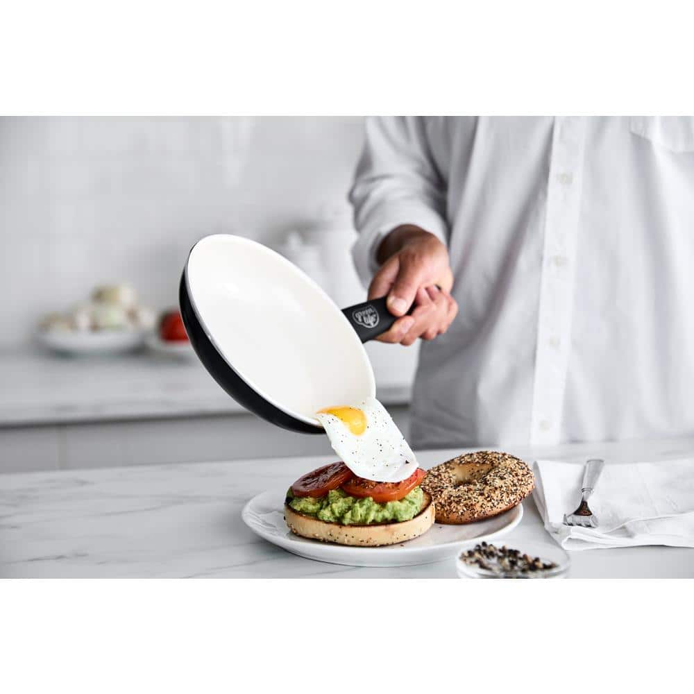 Black and Cream Aluminum Ceramic Nonstick Frying Pan Set