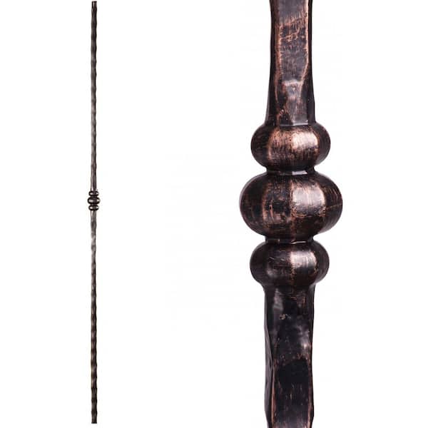 HOUSE OF FORGINGS Tuscan Square Hammered 44 in. x 0.5625 in. Oil Rubbed Bronze Single Knuckle Solid Wrought Iron Baluster
