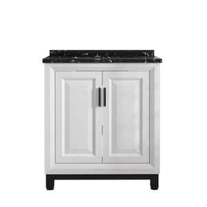 Modern 30 in. W x 19 in. D x 34 in. H Single Sink Bath Vanity in White with Marble Pattern Top with black Basin