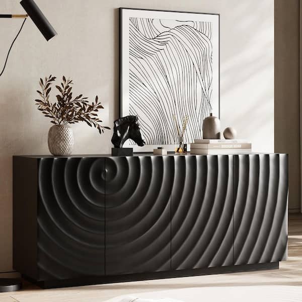 Ward Ward Black Wood Luxurious Buffet Cabinet 59 in. W Sideboard with 4-Doors, Modern Accent Storage Sideboard