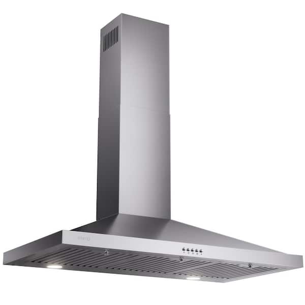 36 in. 380 CFM Convertible Kitchen Wall Mount Range Hood in Stainless Steel with Push Control, LEDs and Carbon Filters