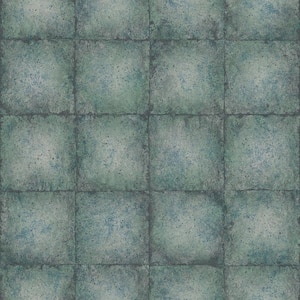 Ambiance Teal and Silver Metallic Geometric Tile Vinyl Non-Pasted Wallpaper (Covers 57.75 sq.ft.)
