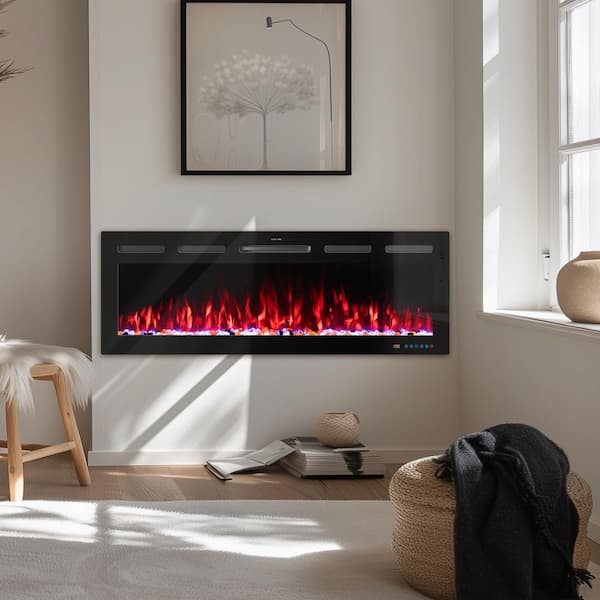 74 in. Electric Fireplace Inserts,Wall Mounted,W/Adjustable Flame Color , Brightness,App Control,Thermostat , 9H Timer