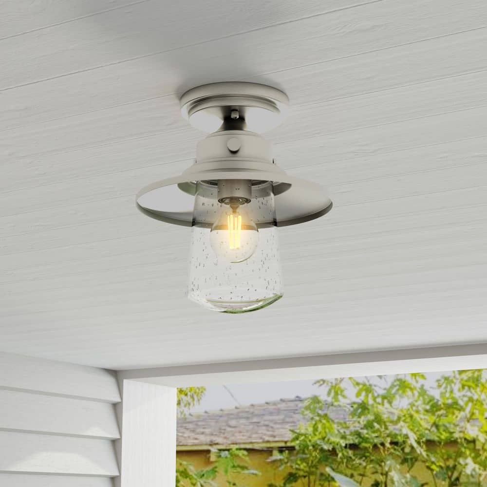 Tremont 9" Stainless Steel Outdoor Semi-Flush Mount Light with Seeded Glass