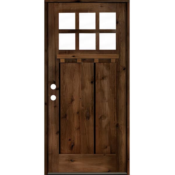 32 in. x 80 in. Craftsman Knotty Alder Right-Hand/Inswing 6-Lite Clear Glass Provincial Stain Wood Prehung Front Door