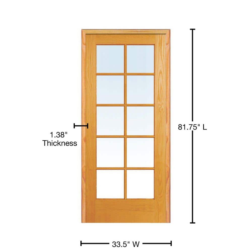 Unfinished Pine Wood 10 Lite Clear Glass Right Hand Interior Door