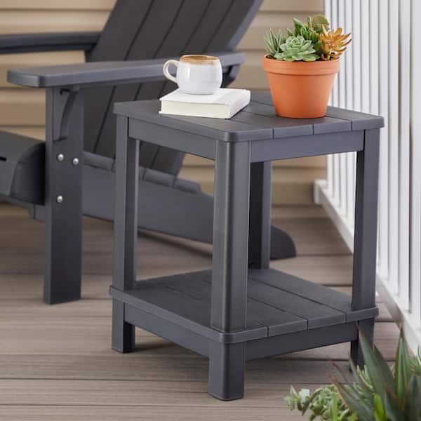 Keter Deluxe 20 in. Resin Graphite Square Patio Side Table With Storage 259974