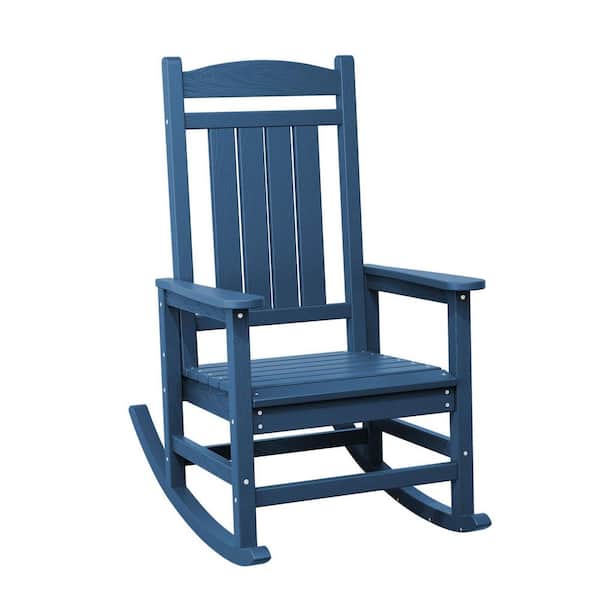 HDPE Plastic Slat Adirondack Outdoor Rocking Chair for Porch Rocker, Navy