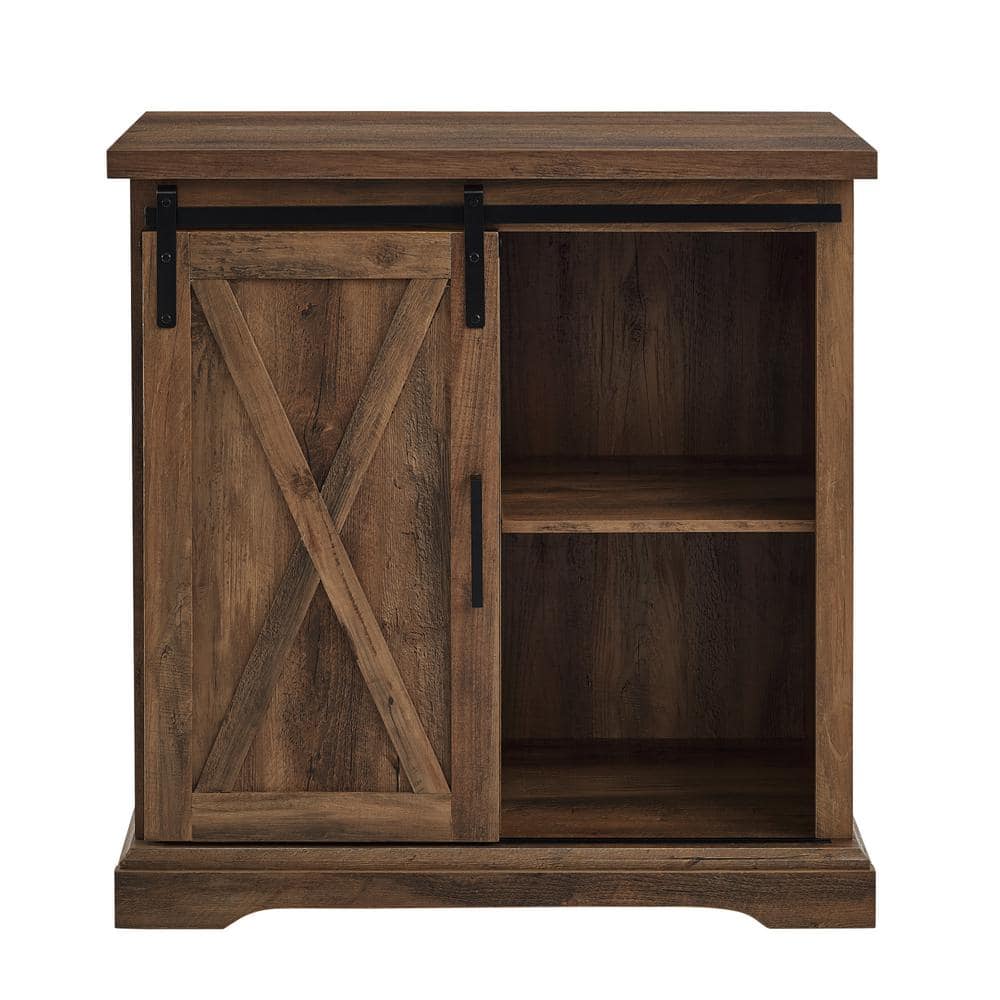 Rustic Oak Sliding Barn Door Accent Cabinet