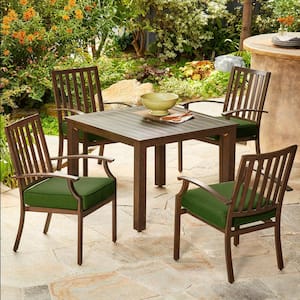 Bridgeport 5-Piece Metal Stationary Outdoor Dining Set with Green Cushions