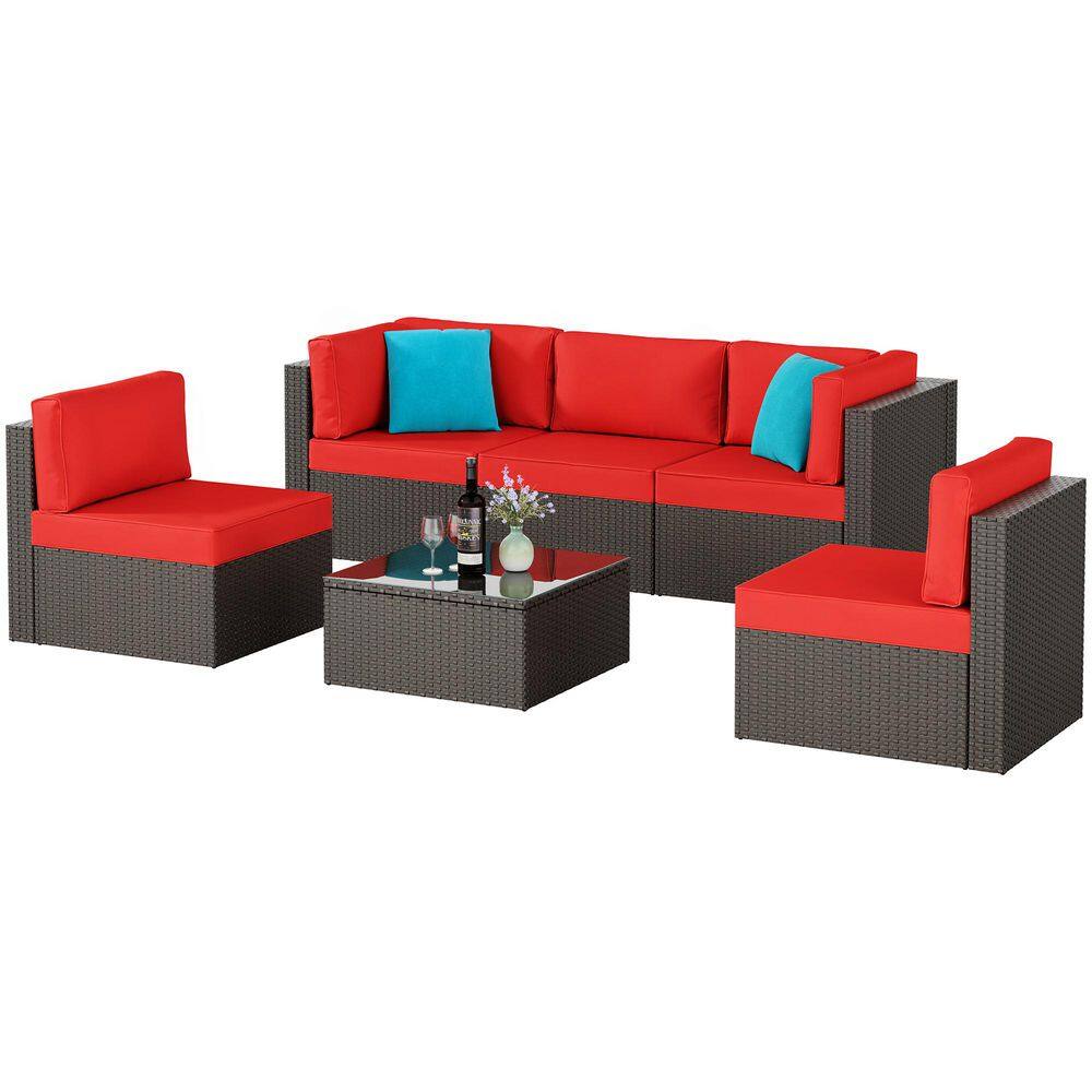 6-Piece Wicker Patio Conversation Set with Cushions and Pillows price history on PriceWatchPro
