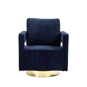30.7 in. W Navy Swivel Accent Open Back Chair Modern Comfy Sofa Chair With Gold Stainless Steel Base For Living Room