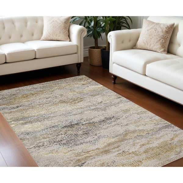 HomeRoots 12 x 15 Gray and Ivory Abstract Area Rug 2000512953 