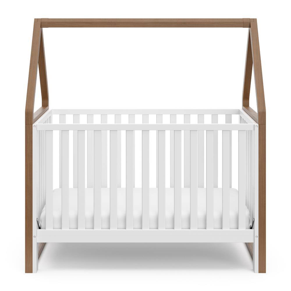 Storkcraft White and Hazelnut 5-in-1 Convertible Crib with Canopy