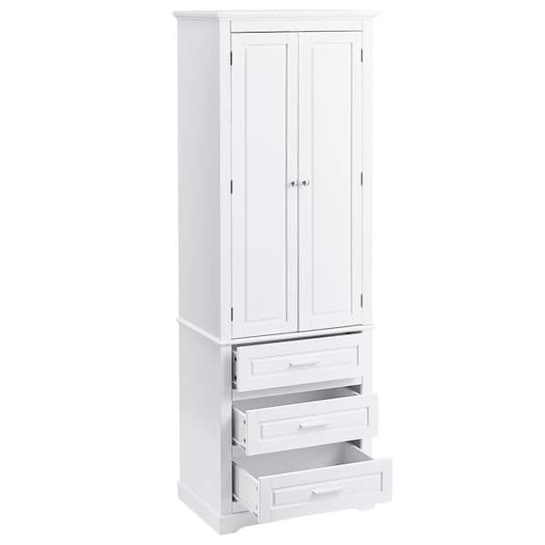 24.00 in. W x 15.70 in. D x 70.00 in. H MDF White 3-Drawer Freestanding Tall Linen Cabinet in White
