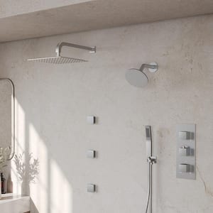 Zenith Rain 8-Spray 12 and 6 in. Dual Wall Mount Shower Head and Handheld 2.5 GPM in Brushed Nickel Valve Include