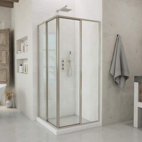DreamLine Cornerview 40.44 in. W x 72 in. H Square Sliding Framed Corner Shower Enclosure in Brushed Nickel