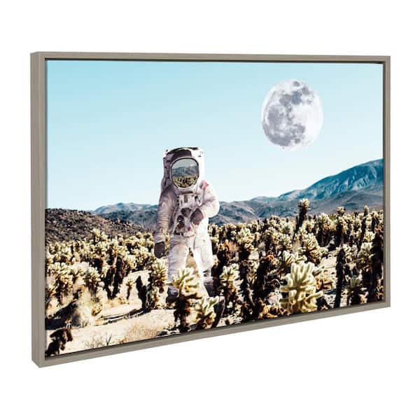 Kate and Laurel Sylvie Astronaut Planet Desert Moon Framed Canvas by July Art Prints Set of 1 People Art Print 23.00 in. x 33.00 in.