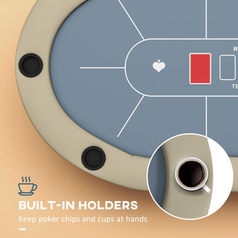 Foldable Blue Felt Blackjack Poker Table with Cup Holders