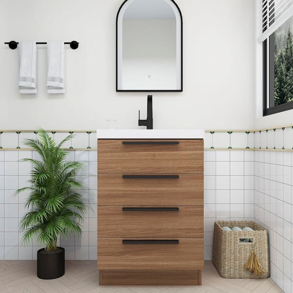 BV Better Vanity Carla 24 in. W x 20 in. D x 35 in. H Single Sink Freestanding Bath Vanity in Rose Wood with White Acrylic Top