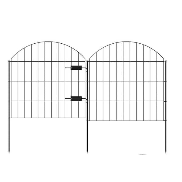 28 in. Metal Garden Fence with Gate 11.7 ft. Rustproof Border Animal Barrier for Dogs No Dig Installation Black