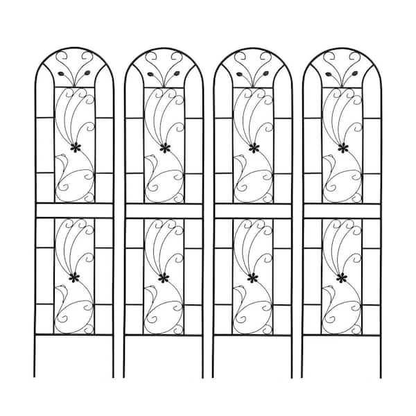4-Pack 86.7 in. Metal Garden Trellis Rustproof Trellis for Climbing Plants Outdoor Flower Support Black