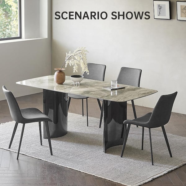 Gray Faux Leather Upholstered Modern Style Dining Chair with Carbon Steel Legs (Set of 6)