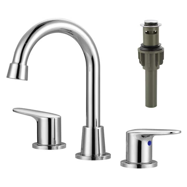 ALEASHA 8 in. Widespread Double Handle Bathroom Faucet with Drain Kit Inclued in Chrome