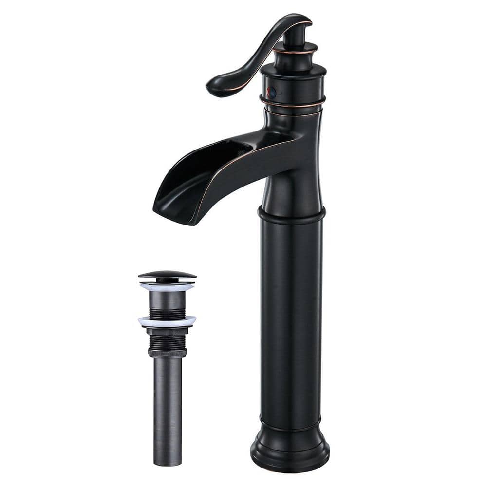 Single Handle Waterfall Bathroom Vessel Sink Faucet Single Hole Brass Tall Taps with Pop-Up Drain in Oil Rubbed Bronze price history on PriceWatchPro