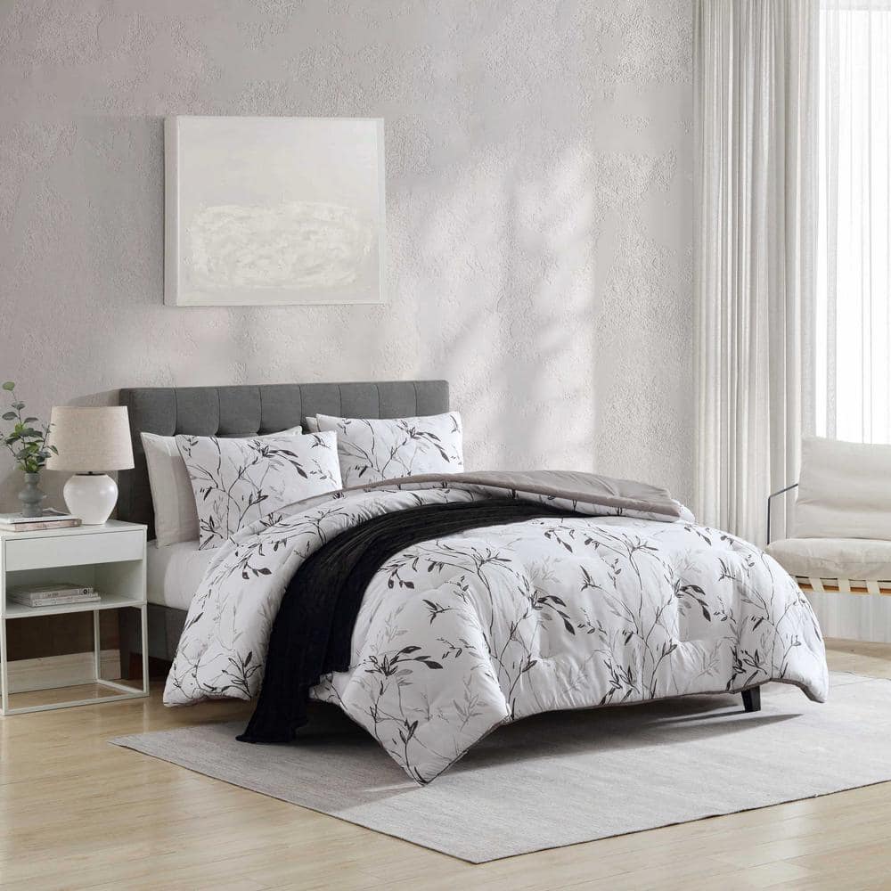Twin Gray and White Microfiber Reversible Bedspread Set