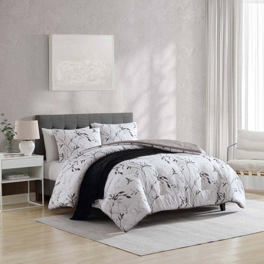 Full Black and Warm Grey Microfiber Reversible Bedspread Set