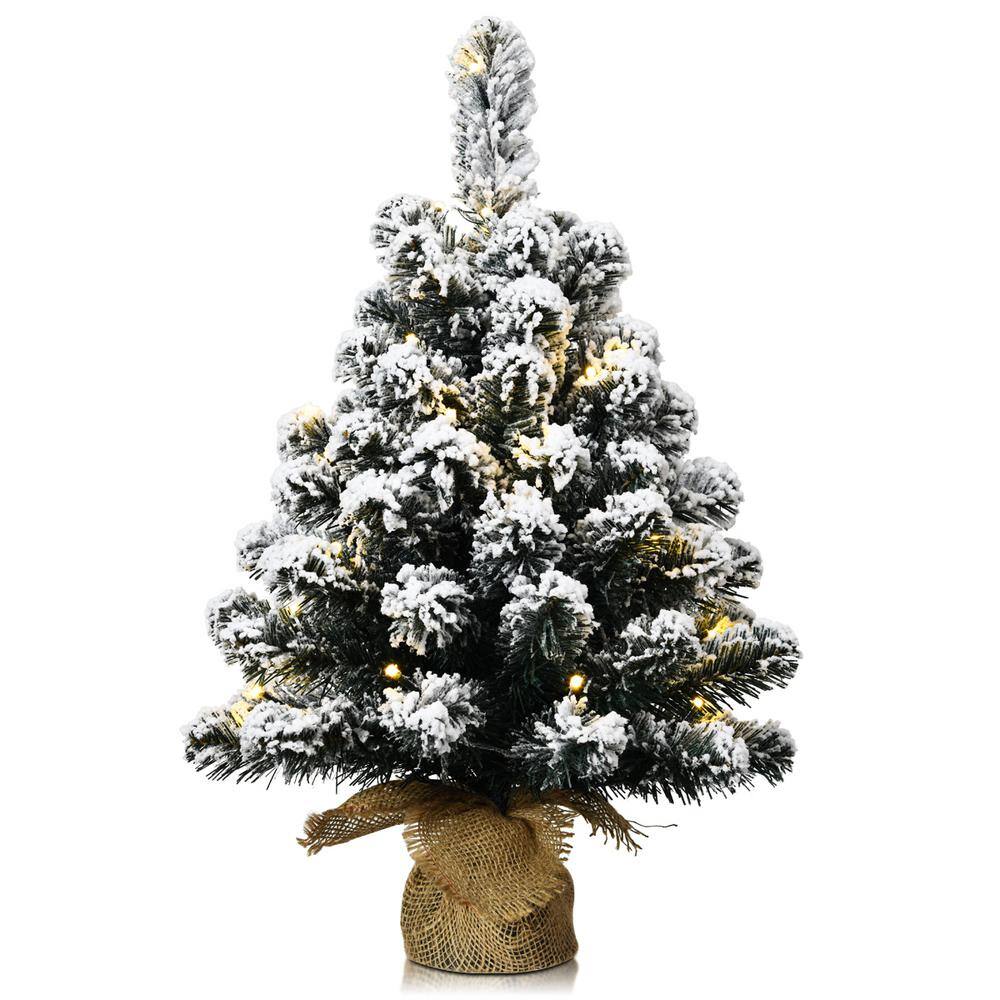Costway 24 in. PreLit Green Snow Flocked Tabletop Christmas Tree with