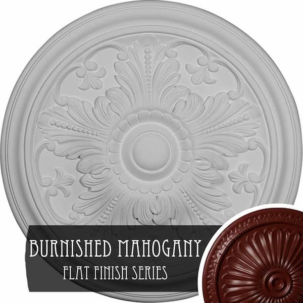 Ekena Millwork 5/8" x 16-7/8" x 16-7/8" Polyurethane Vienna Ceiling Medallion, Brushed Mahogany