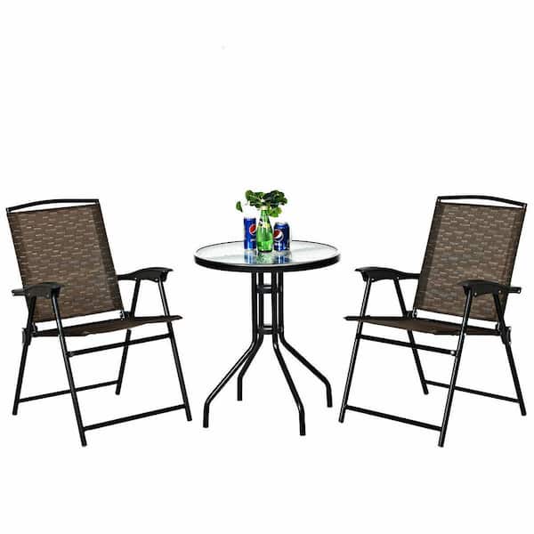 Costway 3 Piece Outdoor Bistro Set, 3 Piece Outdoor Table And Chairs