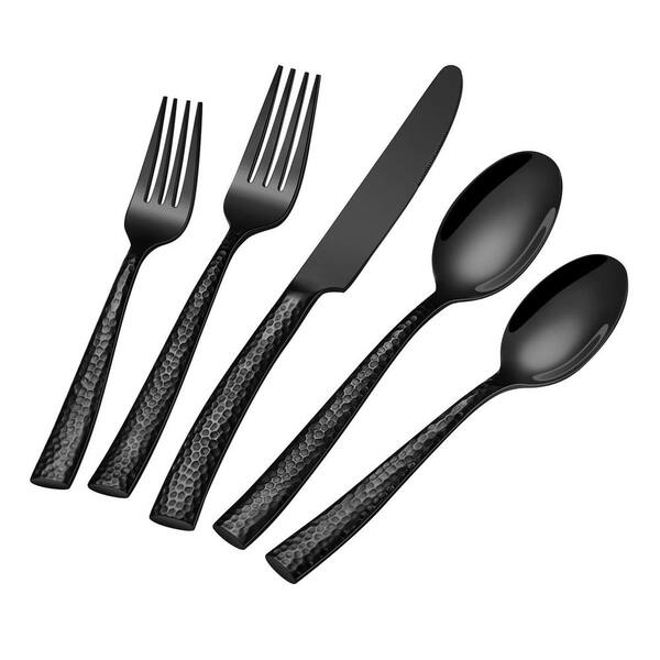 40-Piece Black Hammered Stainless Steel Flatware Set for 8 with Heavy Duty Food-Grade Tableware Set Kit