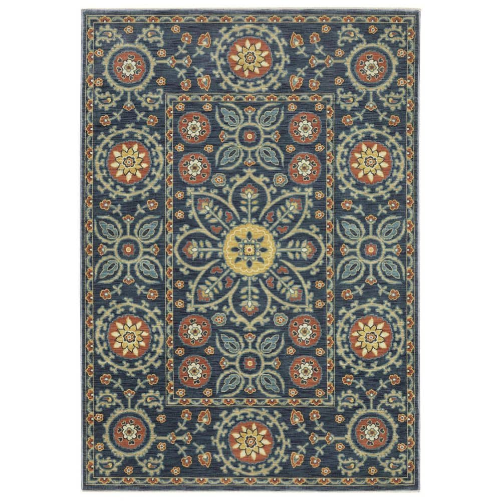 Blue Rectangular Rug With Rust Edge HomeRoots 2' X 3' Blue And Rust Medallion Area Rug With Fringe ...