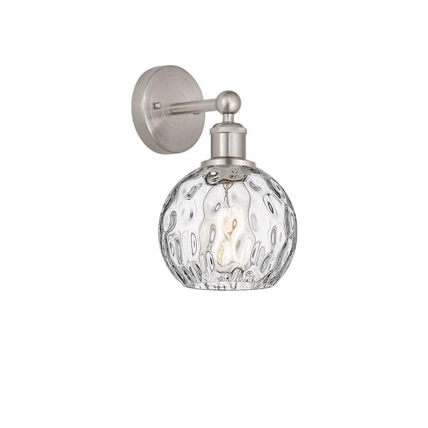 Athens Water Glass 1-Light Brushed Satin Nickel, Clear Water Glass Wall Sconce with Clear Glass Shade