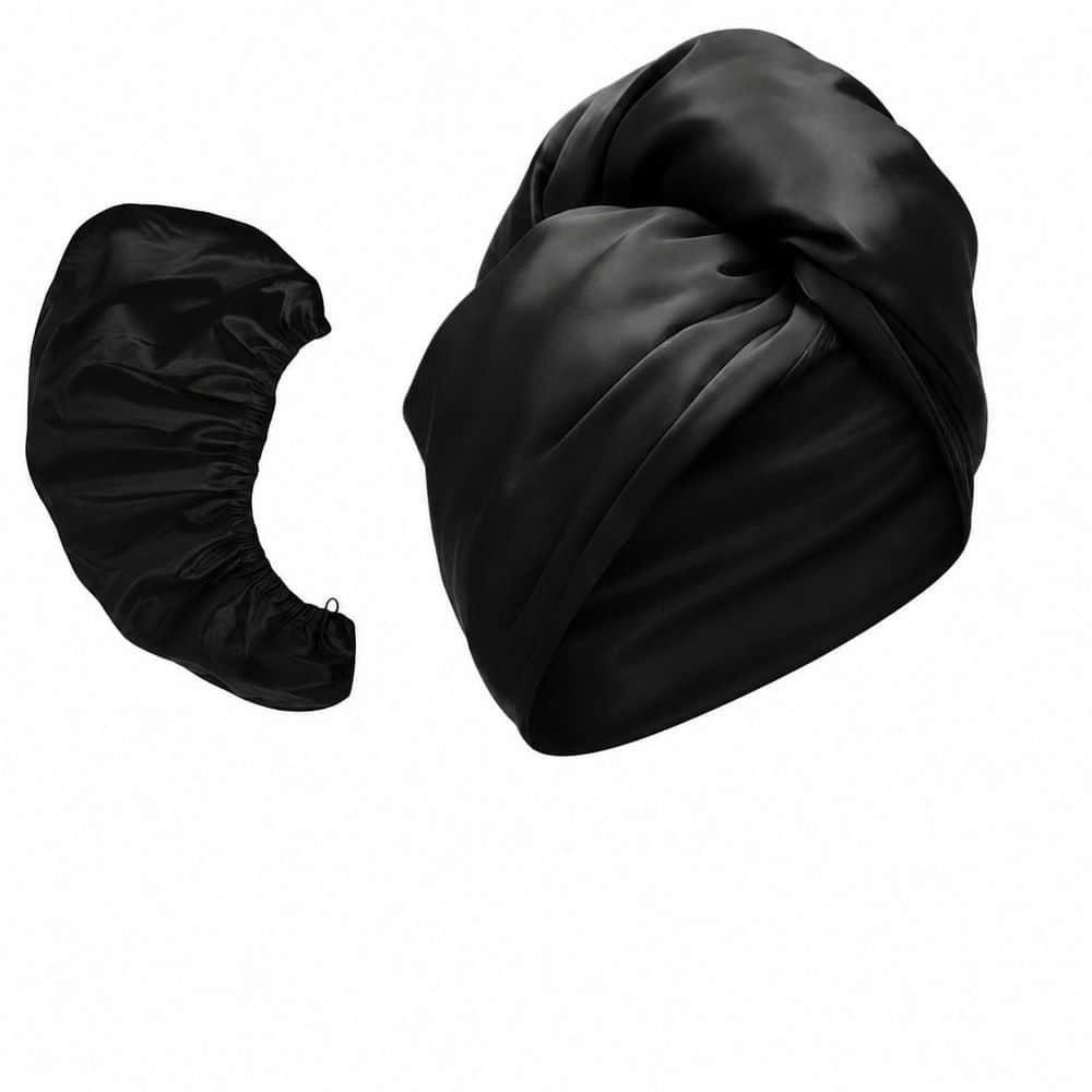 Black Satin Microfiber Hair Towel Wrap, Super Absorbent Quick Dry Wrap for Curly, Long or Short Hair