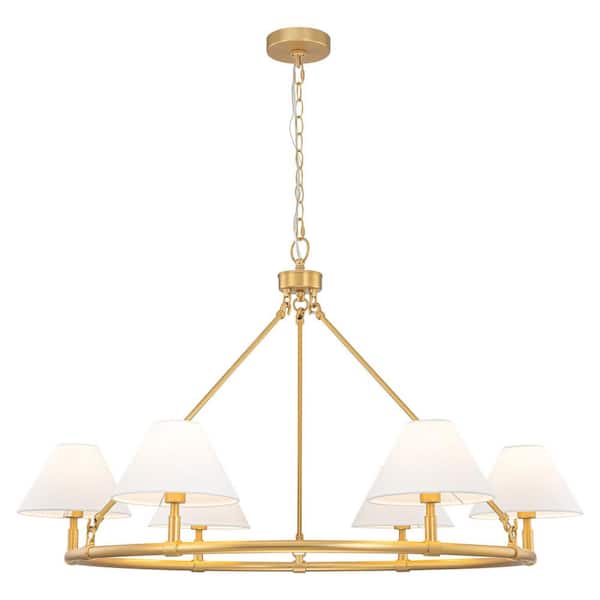 Cathy 6-Light Modern Farmhouse Fabric Gold Wagon Wheel Chandelier for Dining Room