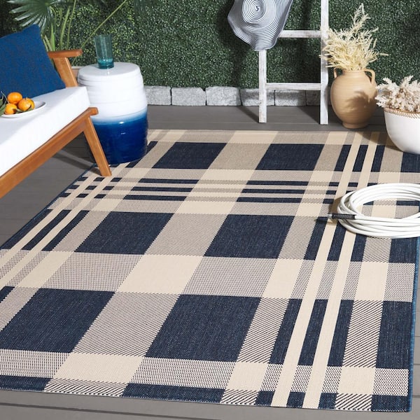 Courtyard Navy/Beige 4 ft. x 6 ft. Plaid Indoor/Outdoor Area Rug