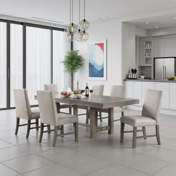 Benjara Genu 7-Piece Rectangle Gray Wood Top 4-Legs Dining Table Set Seats 6