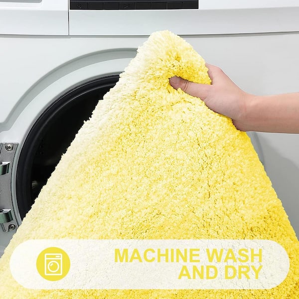 47 in. x 20 in. Yellow Stripe Microfiber Rectangular Shaggy Bath Rugs