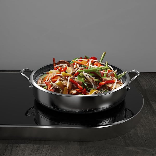 8 qt. Stainless Steel Nonstick Saute Pan with Lid Hexagon Surface PFOA Free Dishwasher Oven Safe Easy Clean
